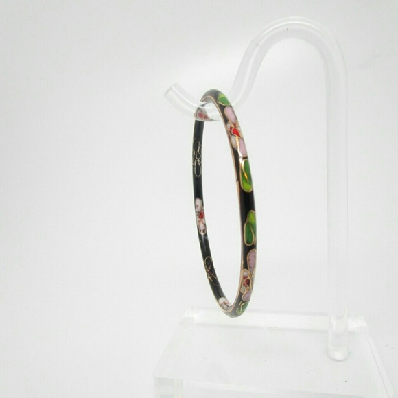Vintage black cloisonné bangle bracelet - Picture 3 of 3